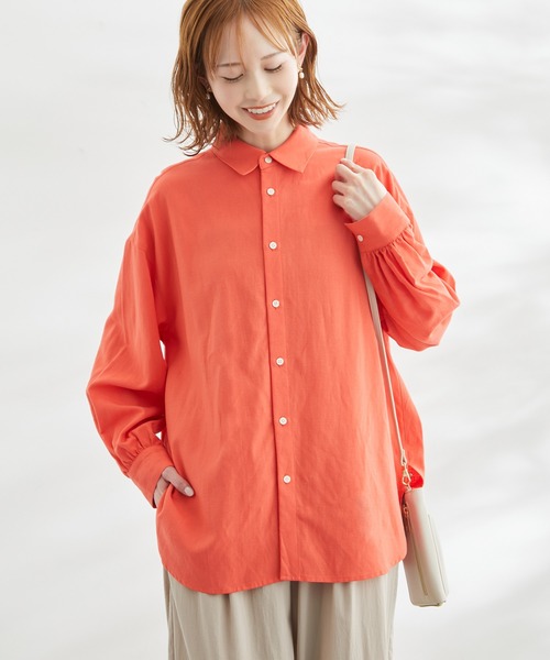 ROPE' PICNIC(ロペピクニック)の「洗える/麻混カラーシャツ(シャツ/ブラウス・レディース・サックスブルー/オフホワイト/オレンジ/ブラック/ターコイズブルー/ブラック系その他・38)」の6枚目の写真