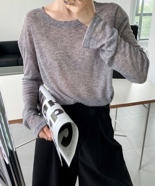 leune(ルネ)の「シアーリブロンT(Tシャツ/カットソー・レディース・ブラック/アイボリー/グレー・FREE)」の3枚目の写真