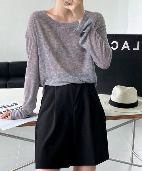 leune(ルネ)の「シアーリブロンT(Tシャツ/カットソー・レディース・ブラック/アイボリー/グレー・FREE)」の15枚目の写真