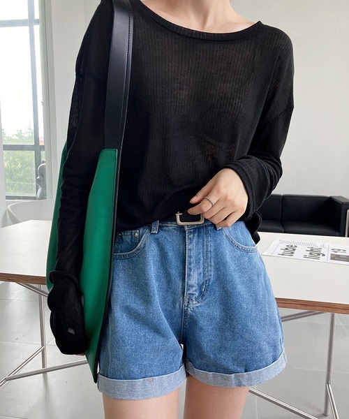 leune(ルネ)の「シアーリブロンT(Tシャツ/カットソー・レディース・ブラック/アイボリー/グレー・FREE)」の5枚目の写真