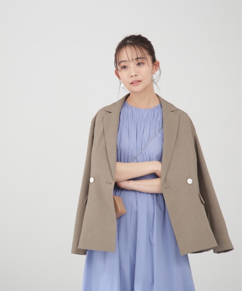 N.（N. Natural Beauty Basic）（エヌエヌナチュラルビューティーベーシック）の「【S Size Line】◆ストレッチダブルブレストライトジャケット（テーラードジャケット・レディース・ベージュ/ネイビー・SMALL/MEDIUM）」の3枚目の写真