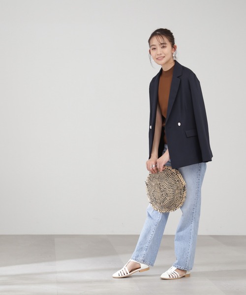 N.（N. Natural Beauty Basic）（エヌエヌナチュラルビューティーベーシック）の「【S Size Line】◆ストレッチダブルブレストライトジャケット（テーラードジャケット・レディース・ベージュ/ネイビー・SMALL/MEDIUM）」の6枚目の写真