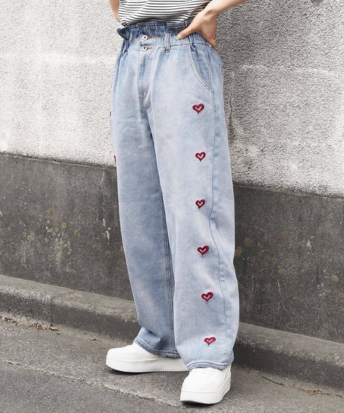 tiptop（ティップトップ）の「ハート刺繍ハイウエストパンツ（デニムパンツ・レディース・ブラック/サックスブルー・FREE）」の6枚目の写真