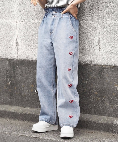 tiptop（ティップトップ）の「ハート刺繍ハイウエストパンツ（デニムパンツ・レディース・ブラック/サックスブルー・FREE）」の11枚目の写真