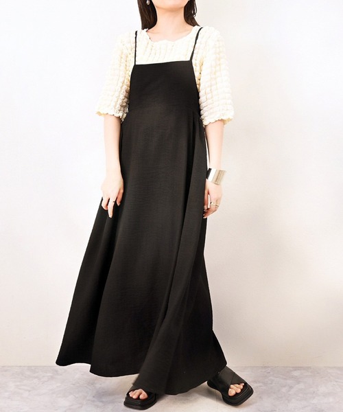 STYLEBLOCK(スタイルブロック)の「リネンタッチレースアップキャミワンピース(ワンピース・レディース・オレンジ/ライトベージュ/ブラック/グリーン/ブルー・M)」の1枚目の写真