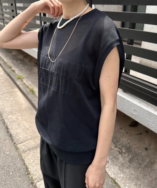 COLLAGE GALLARDAGALANTE（コラージュガリャルダガランテ）の「シアーロゴサマーニット（ニット/セーター・レディース・ブラック/ホワイト・FREE）」の9枚目の写真