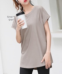 HYSSHOP | レディース 半袖サイドスリットきれいめヨガウェアトップス ピラティス ロング丈[トレーニングウェア/ジムウェア/ピラティスウェア](Tシャツ/カットソー)