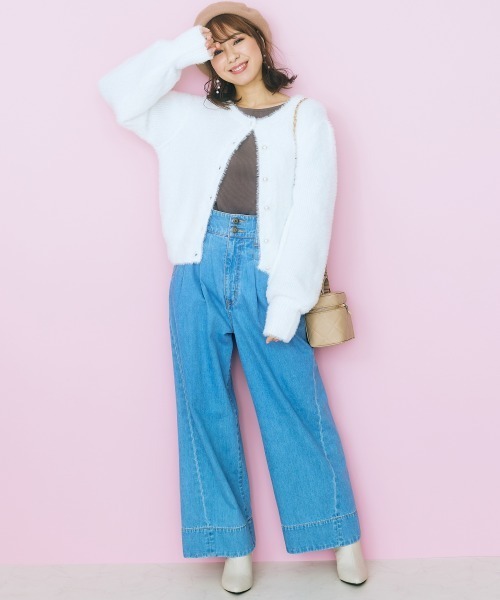 marun(マルン)の「<大きいサイズ> パール調ボタン付きシャギーニットカーディガン marun(カーディガン/ボレロ・レディース・ネイビー/オフホワイト・LL/3L/4L/L/5L)」の20枚目の写真