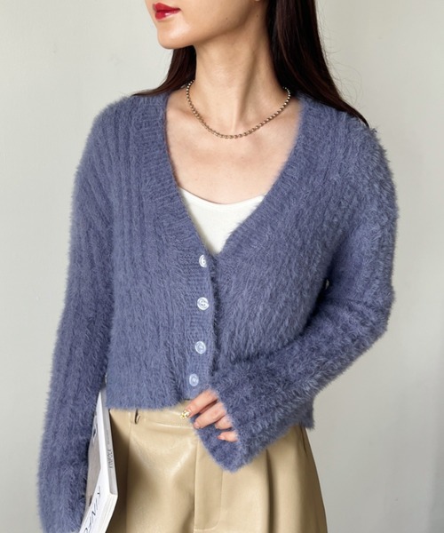 CLEA（クレア）の「フレアスリーブシャギーニットショート丈カーディガントップス（カーディガン/ボレロ・レディース・ブラック/ブルー/グレー/ピンク/ホワイト・FREE）」の15枚目の写真