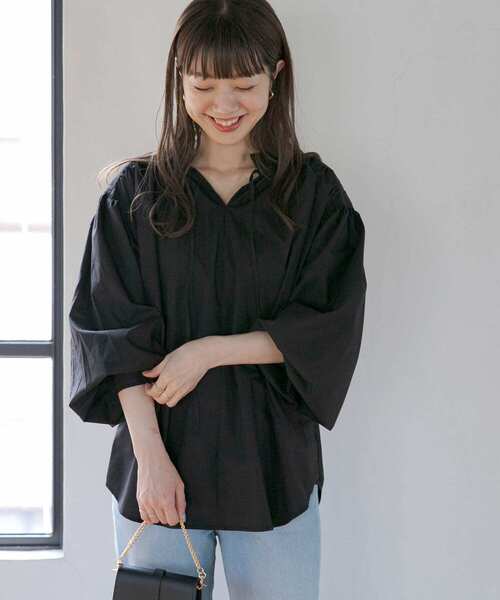 【美品】ビアズリー リネン ラミー 2way フリル スタンドカラー ブラウス スタンドカラーフリルブラウス[品番：MKSW0055754]｜MURUA