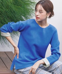 【洗える】ダブルフェイスニットトップス
