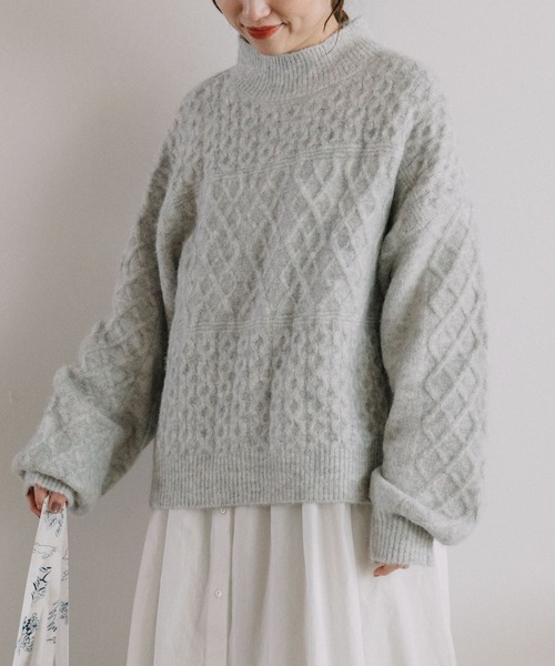 POU DOU DOU（プードゥドゥ）の「地柄ニットプルオーバー（ニット/セーター・レディース・イエロー/ミント/ライトグレー・3）」の2枚目の写真