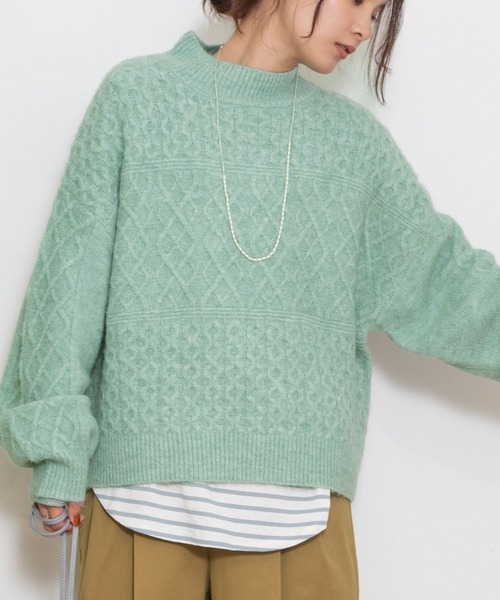 POU DOU DOU（プードゥドゥ）の「地柄ニットプルオーバー（ニット/セーター・レディース・イエロー/ミント/ライトグレー・3）」の3枚目の写真
