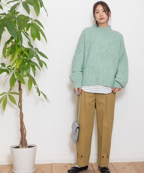 POU DOU DOU（プードゥドゥ）の「地柄ニットプルオーバー（ニット/セーター・レディース・イエロー/ミント/ライトグレー・3）」の4枚目の写真