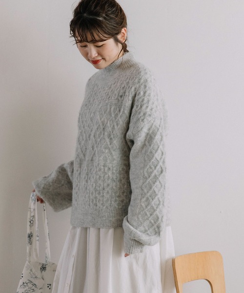 POU DOU DOU（プードゥドゥ）の「地柄ニットプルオーバー（ニット/セーター・レディース・イエロー/ミント/ライトグレー・3）」の8枚目の写真