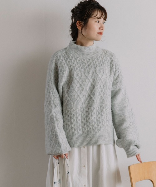 POU DOU DOU（プードゥドゥ）の「地柄ニットプルオーバー（ニット/セーター・レディース・イエロー/ミント/ライトグレー・3）」の9枚目の写真