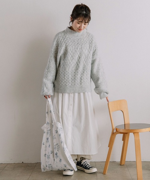 POU DOU DOU（プードゥドゥ）の「地柄ニットプルオーバー（ニット/セーター・レディース・イエロー/ミント/ライトグレー・3）」の10枚目の写真