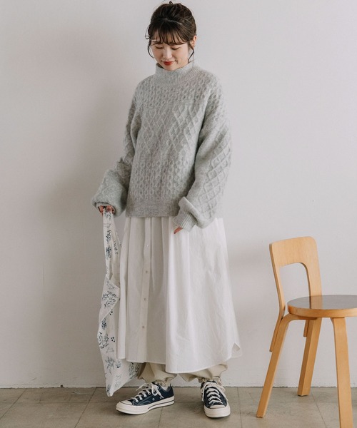 POU DOU DOU（プードゥドゥ）の「地柄ニットプルオーバー（ニット/セーター・レディース・イエロー/ミント/ライトグレー・3）」の11枚目の写真