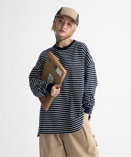 ocosic(オコジック)の「【ocosic】カジュアルボーダールーズ長袖Tシャツ(Tシャツ/カットソー・メンズ・ネイビー系/ホワイト系・M/L)」の13枚目の写真