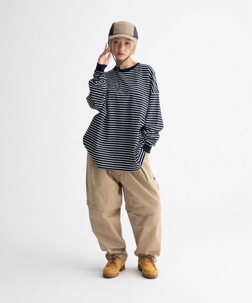 ocosic(オコジック)の「【ocosic】カジュアルボーダールーズ長袖Tシャツ(Tシャツ/カットソー・メンズ・ネイビー系/ホワイト系・M/L)」の18枚目の写真