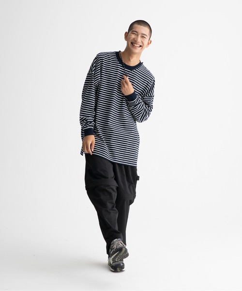 ocosic(オコジック)の「【ocosic】カジュアルボーダールーズ長袖Tシャツ(Tシャツ/カットソー・メンズ・ネイビー系/ホワイト系・M/L)」の7枚目の写真