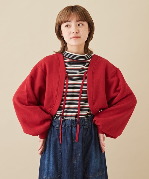 CUBE SUGAR（キューブシュガー）の「吊り裏毛スウェットボレロ（カーディガン/ボレロ・レディース・トップグレー/レッド/ホワイト/ネイビー・M）」の4枚目の写真