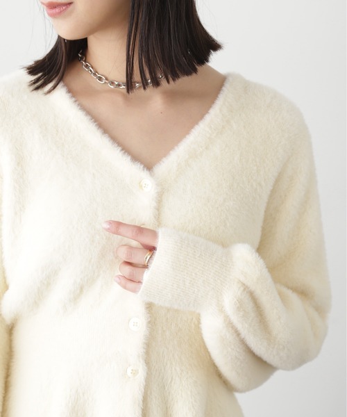 FREE'S MART（フリーズマート）の「◆ショートシャギーペプラムニットカーデ（カーディガン/ボレロ・レディース・パープル/ベージュ/オフホワイト/ライトグリーン・FREE）」の8枚目の写真