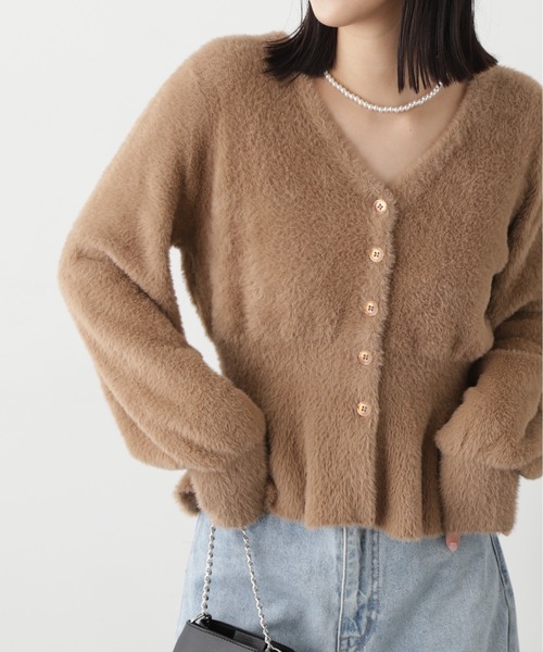 FREE'S MART（フリーズマート）の「◆ショートシャギーペプラムニットカーデ（カーディガン/ボレロ・レディース・パープル/ベージュ/オフホワイト/ライトグリーン・FREE）」の19枚目の写真