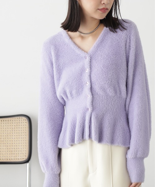 FREE'S MART（フリーズマート）の「◆ショートシャギーペプラムニットカーデ（カーディガン/ボレロ・レディース・パープル/ベージュ/オフホワイト/ライトグリーン・FREE）」の5枚目の写真