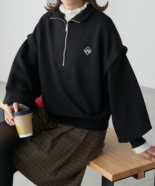 BONLECILL(ボンルシール)の「2way エンブレム刺繍 ハーフジップスウェットプルオーバー(スウェット・レディース・ネイビー/グレー/レッド/ブラック・FREE)」の9枚目の写真