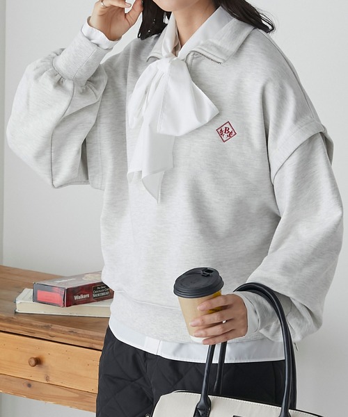 BONLECILL(ボンルシール)の「2way エンブレム刺繍 ハーフジップスウェットプルオーバー(スウェット・レディース・ネイビー/グレー/レッド/ブラック・FREE)」の22枚目の写真