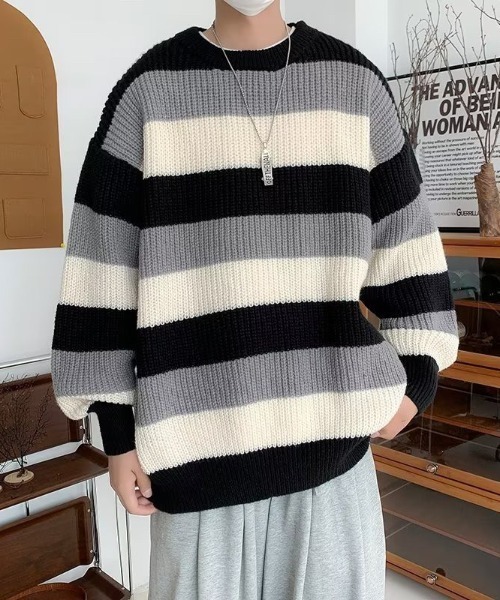 VIBGYOR(ヴィブジョー)の「【バーレスク】マルチボーダーニット(BQ)(ニット/セーター・レディース・ブラウン/ブラック・FREE)」の2枚目の写真