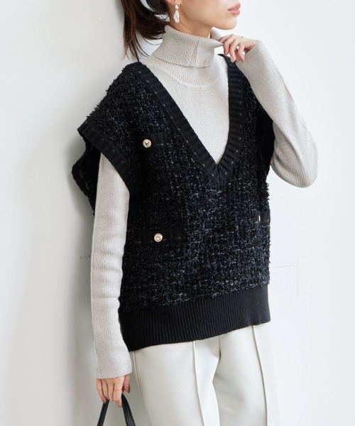 Chez toi（シェトワ）の「ウール混ラメタートルニット（ニット/セーター・レディース・グレイッシュベージュ/ブラック/アイボリー・FREE）」の20枚目の写真