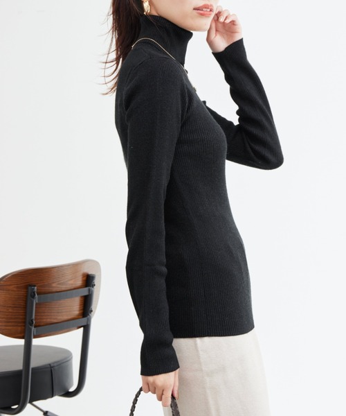 Chez toi（シェトワ）の「ウール混ラメタートルニット（ニット/セーター・レディース・グレイッシュベージュ/ブラック/アイボリー・FREE）」の15枚目の写真