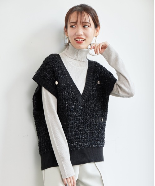 Chez toi（シェトワ）の「ウール混ラメタートルニット（ニット/セーター・レディース・グレイッシュベージュ/ブラック/アイボリー・FREE）」の19枚目の写真