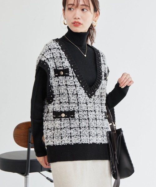 Chez toi（シェトワ）の「ウール混ラメタートルニット（ニット/セーター・レディース・グレイッシュベージュ/ブラック/アイボリー・FREE）」の17枚目の写真