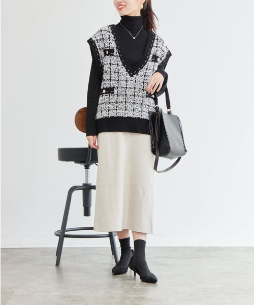 Chez toi（シェトワ）の「ウール混ラメタートルニット（ニット/セーター・レディース・グレイッシュベージュ/ブラック/アイボリー・FREE）」の18枚目の写真