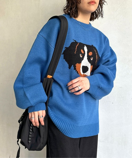 CPCM(シーピーシーエム)の「DOGジャガードBIGニット(ニット/セーター・レディース・ブルー/レモンイエロー/ブラック・FREE)」の2枚目の写真