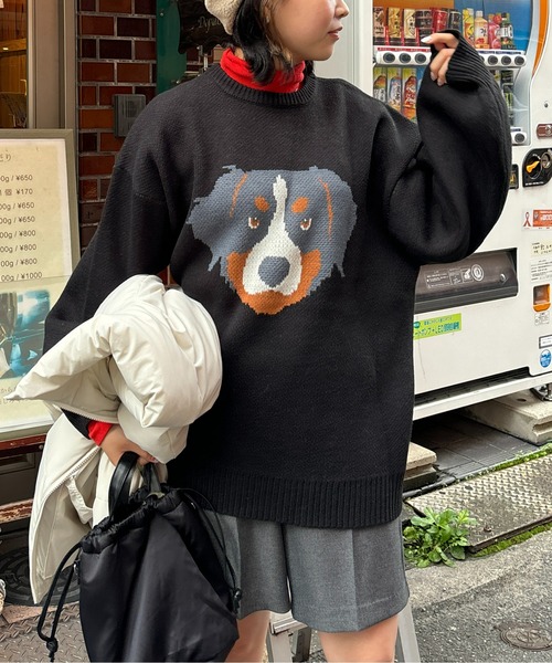 CPCM(シーピーシーエム)の「DOGジャガードBIGニット(ニット/セーター・レディース・ブルー/レモンイエロー/ブラック・FREE)」の4枚目の写真