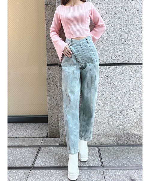 DURAS（デュラス）の「袖パール付きフレアニット（ニット/セーター・レディース・ブラック/ライム/ピンク・FREE）」の13枚目の写真