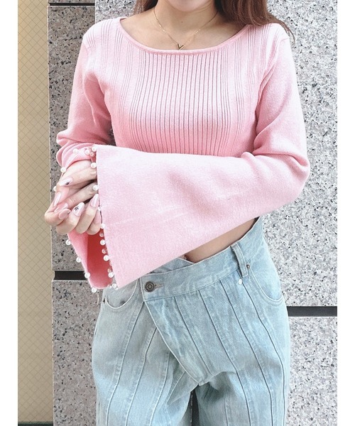 DURAS（デュラス）の「袖パール付きフレアニット（ニット/セーター・レディース・ブラック/ライム/ピンク・FREE）」の18枚目の写真