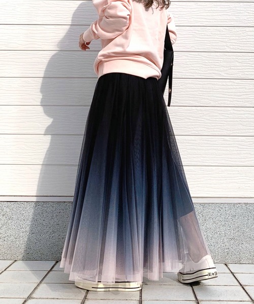新品タグ付き　Q♡キュー　グラデーションチュールスカート　ロングフレアスカート セール】グラデーションチュールスカート（スカート）｜Q