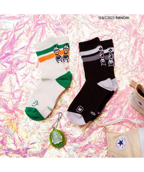 algy(アルジー)の「【たまごっち】ラインソックス(ソックス/靴下・キッズ・オフホワイト/ブラック・24/21/15 /27/18)」の3枚目の写真