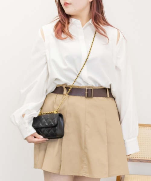 CLETTE(クレット)の「オープンショルダーシャツ(シャツ/ブラウス・レディース・ブルー/オフホワイト・3L/LL/4L)」の2枚目の写真