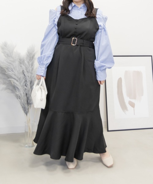 CLETTE(クレット)の「オープンショルダーシャツ(シャツ/ブラウス・レディース・ブルー/オフホワイト・3L/LL/4L)」の8枚目の写真