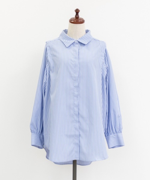 CLETTE(クレット)の「オープンショルダーシャツ(シャツ/ブラウス・レディース・ブルー/オフホワイト・3L/LL/4L)」の16枚目の写真