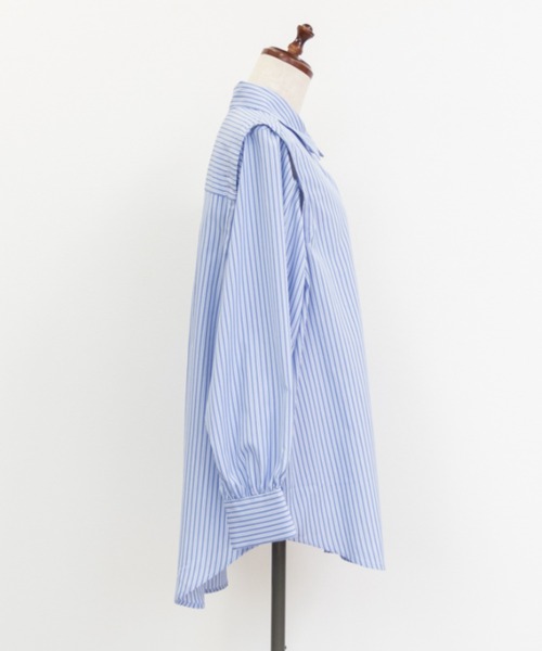 CLETTE(クレット)の「オープンショルダーシャツ(シャツ/ブラウス・レディース・ブルー/オフホワイト・3L/LL/4L)」の17枚目の写真