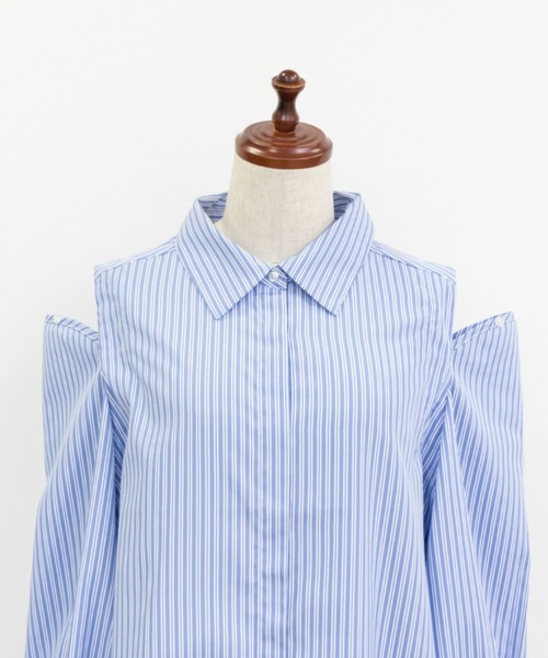 CLETTE(クレット)の「オープンショルダーシャツ(シャツ/ブラウス・レディース・ブルー/オフホワイト・3L/LL/4L)」の20枚目の写真