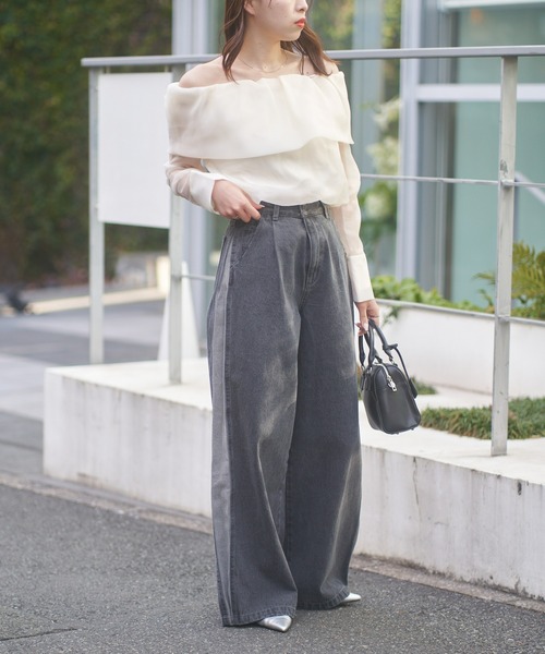 Chico（チコ）の「【2024SS】サイドラインワイドデニムパンツ（デニムパンツ・レディース・グレー/ブルー/スカイブルー・0/1）」の14枚目の写真