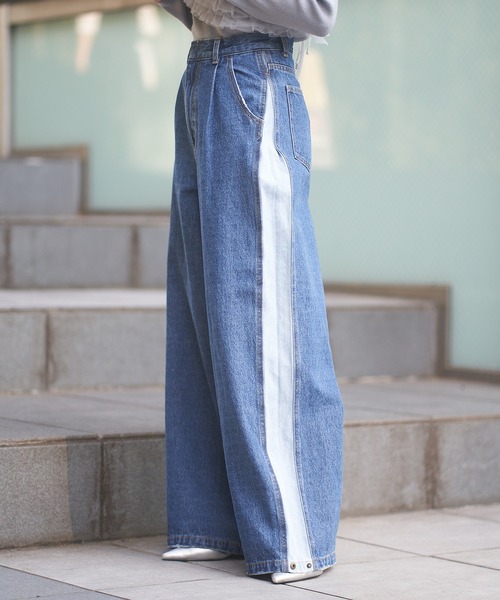 chi coデニムパンツ セール】【2024SS】ワイドサイドラインデニムパンツ（デニム